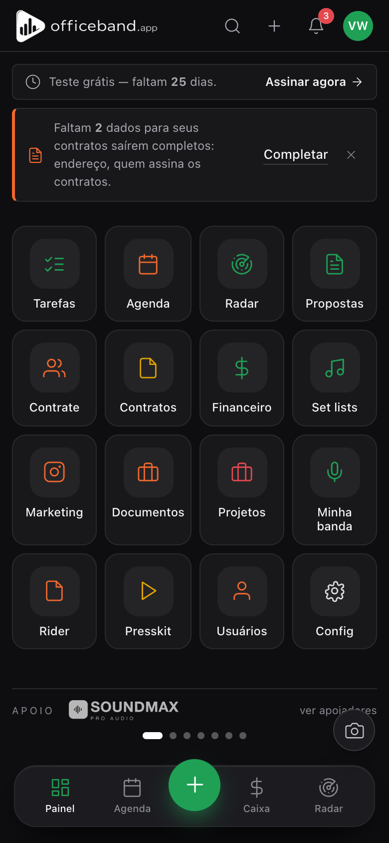Anúncio no painel