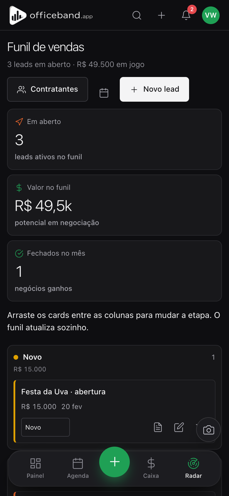 Tela de radar do OfficeBand